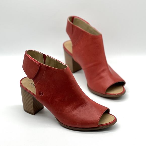JOSEF SEIBEL Bonnie Leather Peep Toe Bootie Womens 9 Red Slingback Block Heel - Picture 1 of 13